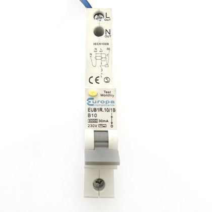 Europa Components EUB1R.10/1B B10 10A 10 Amp 30mA RCBO Circuit Breaker Type AC